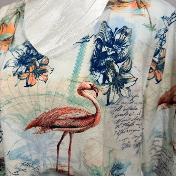 Chico's Tropical V-Neck Top in Blue and White - Picture 2 of 4